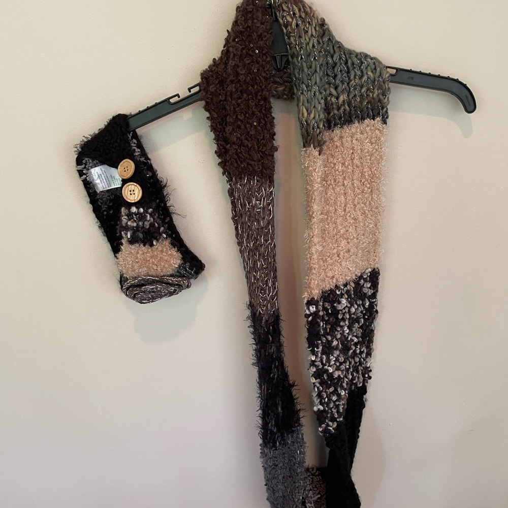 Icing Black and Brown Chunky Knit Scarf and Headband